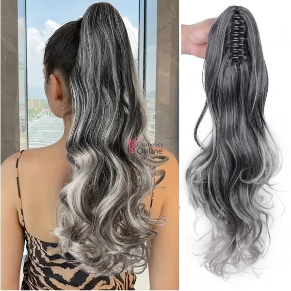 Extensie de par coada ondulata cu cleste 55 cm Brunet cu Cenusiu Ombre Cod 52101T0906#